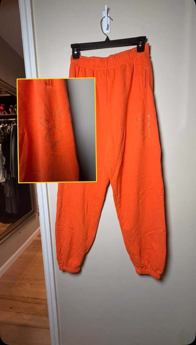 Playboy by Pacsun Sweatpants Size XS Orange Rhinestone Bunny Logo Joggers